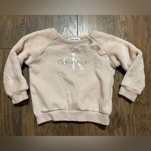 Soft baby pink embroidered Calvin Klein pullover button sweater